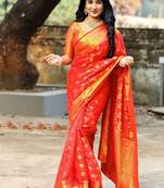 red color zari woven banarasi art silk saree