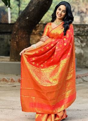 red color zari woven banarasi art silk blend saree 2
