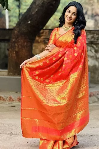 red color zari woven banarasi art silk blend saree