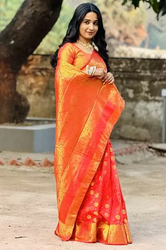 red color zari woven banarasi art silk blend saree