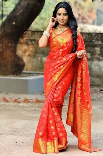 red color zari woven banarasi art silk blend saree