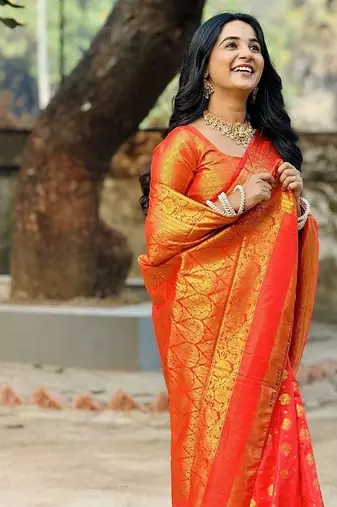 red color zari woven banarasi art silk blend saree