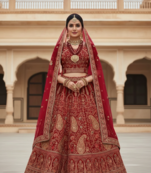 Kashmiri Work Royal Red Lehenga With Unstitched Blouse