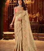 Beige pure viscose tissue jaqurad anmol zari saree
