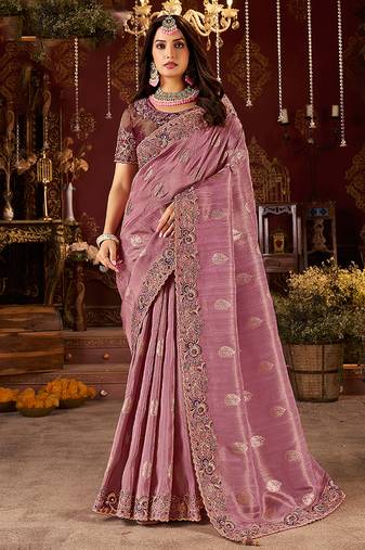 Purple pure viscose tissue jaqurad anmol zari saree