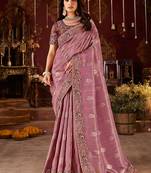 Purple pure viscose tissue jaqurad anmol zari saree