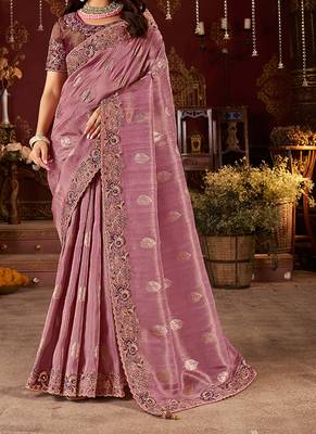 Purple pure viscose tissue jaqurad anmol zari saree 2