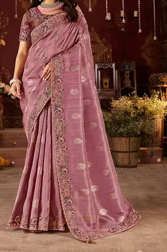 Purple pure viscose tissue jaqurad anmol zari saree