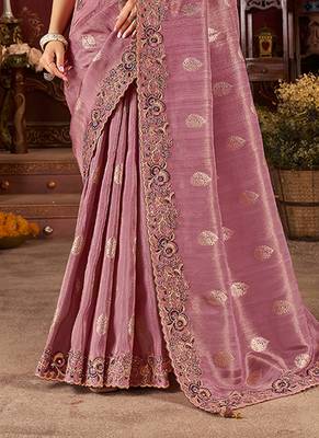 Purple pure viscose tissue jaqurad anmol zari saree 3