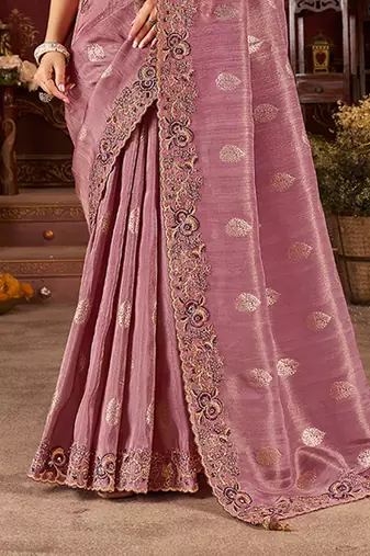 Purple pure viscose tissue jaqurad anmol zari saree