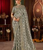 Grey pure viscose tissue jaqurad anmol zari saree