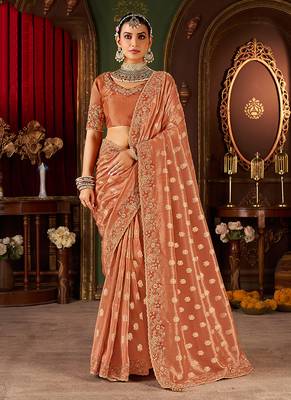 Orange pure viscose tissue jaqurad anmol zari saree 1