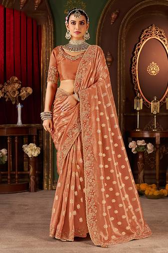 Orange pure viscose tissue jaqurad anmol zari saree