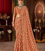 Orange pure viscose tissue jaqurad anmol zari saree