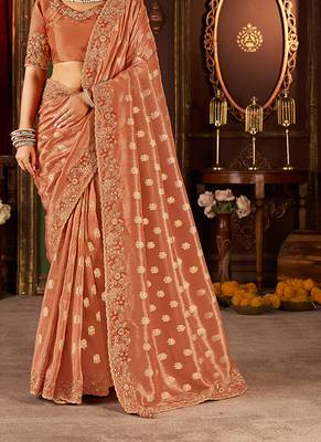 Orange pure viscose tissue jaqurad anmol zari saree 2