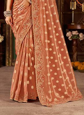 Orange pure viscose tissue jaqurad anmol zari saree 3