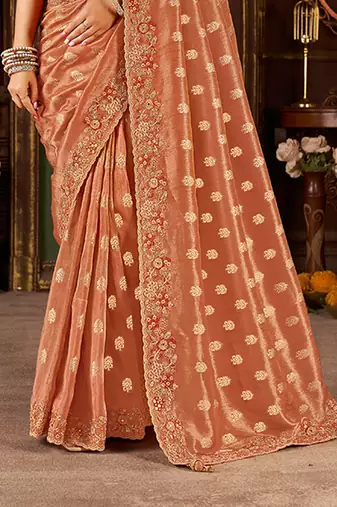Orange pure viscose tissue jaqurad anmol zari saree