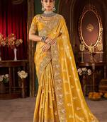 Musturd pure viscose tissue jaqurad anmol zari saree