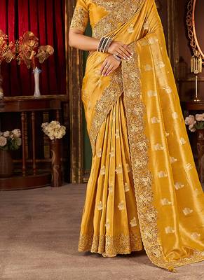 Musturd pure viscose tissue jaqurad anmol zari saree 2