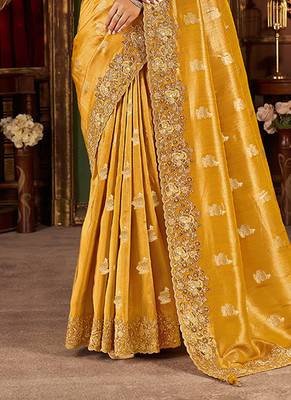 Musturd pure viscose tissue jaqurad anmol zari saree 3