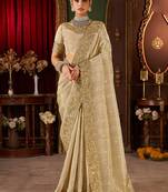Beige pure viscose tissue jaqurad anmol zari saree