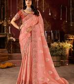 Peach pure viscose tissue jaqurad anmol zari saree