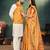 Orange jacquard silk kurta payjama koti & saree couple set