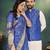 Royal blue jacquard silk kurta payjama koti & saree couple set
