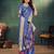 Royal blue jacquard silk kurta payjama koti & saree couple set