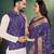 Navy blue jacquard silk kurta payjama koti & saree couple set