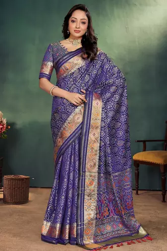 Navy blue jacquard silk kurta payjama koti & saree couple set