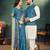 Sky blue jacquard silk kurta payjama koti & saree couple set