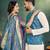 Sky blue jacquard silk kurta payjama koti & saree couple set