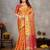 Elegant men's kurta with jacquard silk koti & women's orange saree set