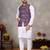 Elegant men's kurta with jacquard silk koti & women's navy blue saree set