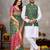 Elegant men's kurta with jacquard silk koti & women's green saree set