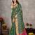Elegant men's kurta with jacquard silk koti & women's green saree set