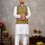 Elegant men's kurta with jacquard silk koti & women's saree set in olive green