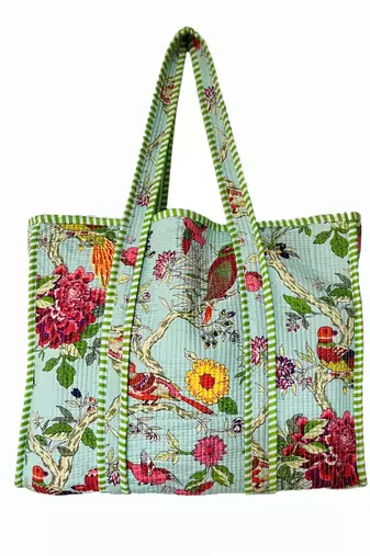 Indian Handmade Quilted Cotton Tote Bag Floral Print Women Shoulder Bag Shopping Grocery Carry Beach Bag Gift for Her