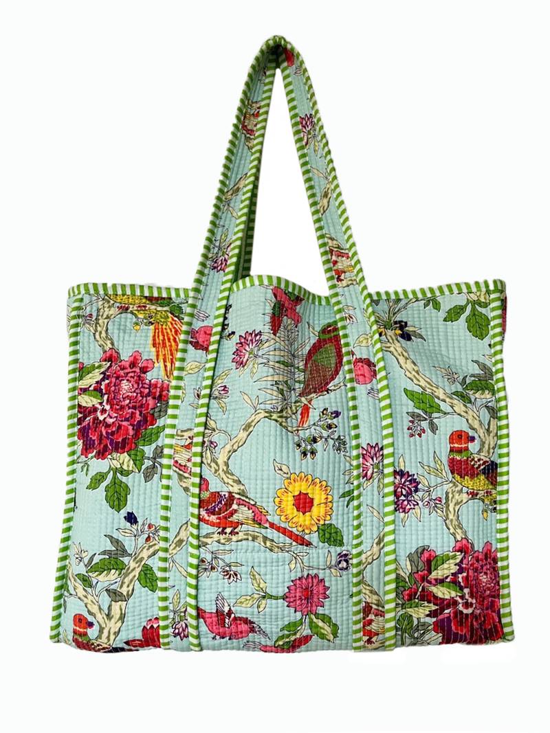 Indian Handmade Quilted Cotton Tote Bag Floral Print Women Shoulder Bag Shopping Grocery Carry Beach Bag Gift for Her