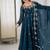 teal blue organza blend embroidered anarkali set