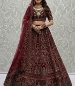 maroon velvet sequins embroidered bridal lehenga set choli with dupatta