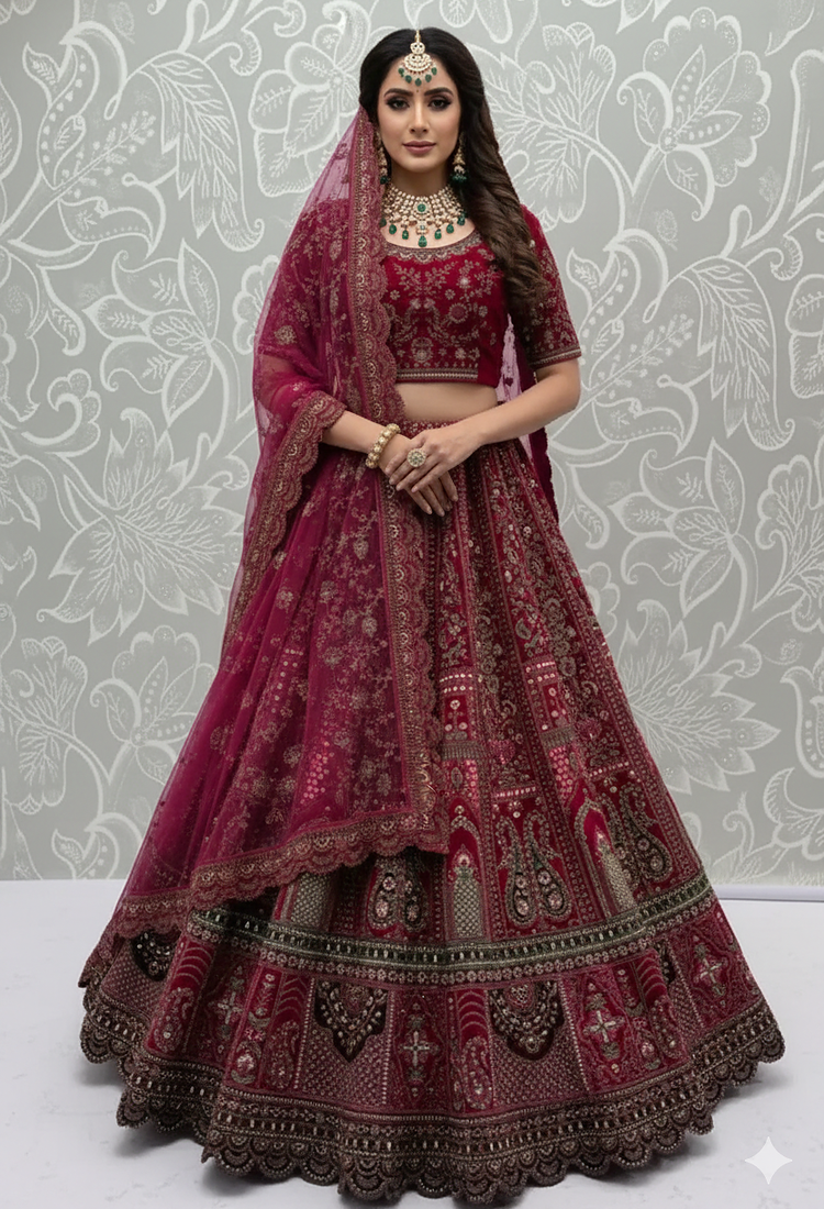 pink embroidered bridal lehenga set choli with dupatta with double dupatta