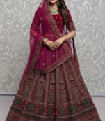 pink velvet hand mirror work bridal lehenga set choli with dupatta with dupatta