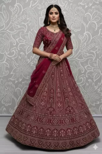 pink dori work velvet bridal lehenga set choli with dupatta with double dupatta