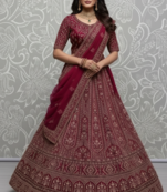 pink dori work velvet bridal lehenga set choli with dupatta with double dupatta