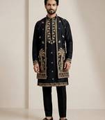 Black doniyar shartin men's kurta pyjama with long jacket