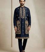 Navy blue doniyar shartin men's kurta pyjama with long jacket