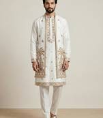 White doniyar shartin men's kurta pyjama with long jacket