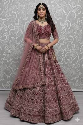 red dori work velvet bridal lehenga set choli with dupatta with double dupatta 1